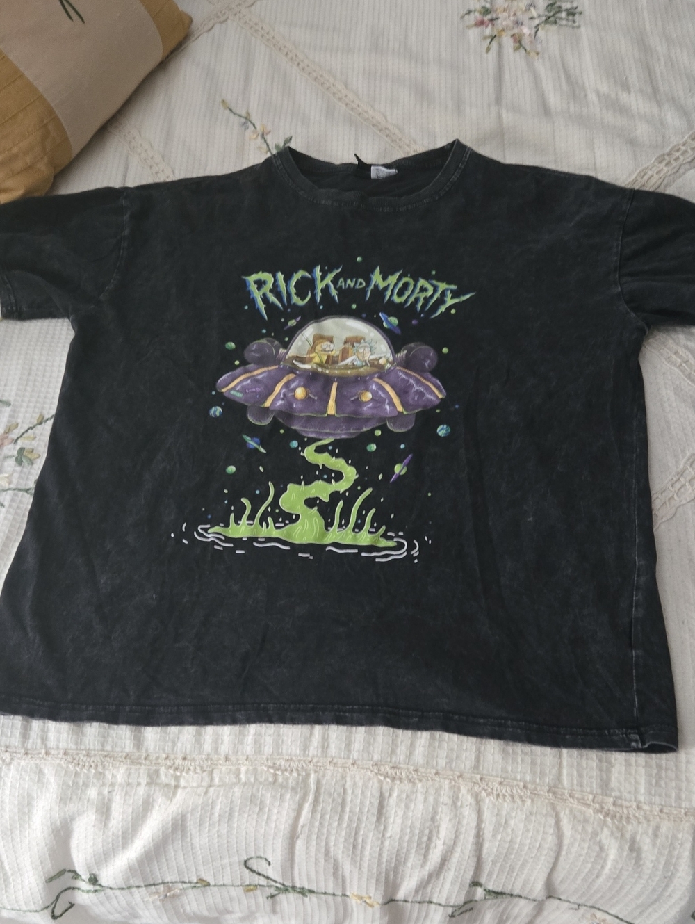 Rick and Morty  Black Graphic Tee with Purple UFO